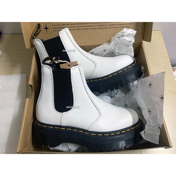 Dr. Martens Platform White Ankle Boots - Picture 1 of 6